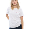 Hochwertig besticktes Damen T-Shirt „LASARRE“ in der klassischen Farbe Weiß von der Saarland Marke Lasarre mit dem LASARRE Wappen in Blau, Weiß, Rot auf der linken Brust und dem blauen LASARRE Markenzeichen am Saum